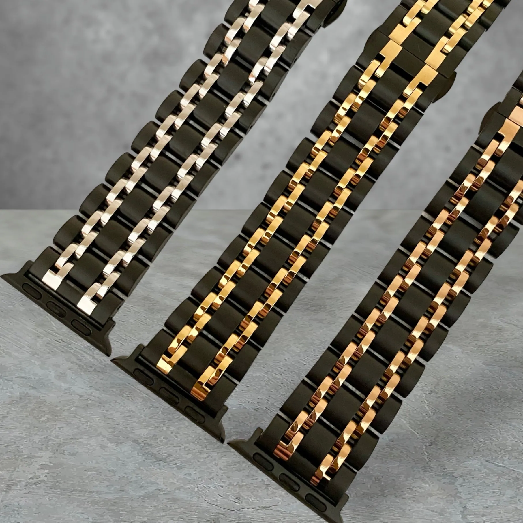Apple Watch Stainless Steel Black/Silver-Black/Gold-Black/Rose Gold Watchband