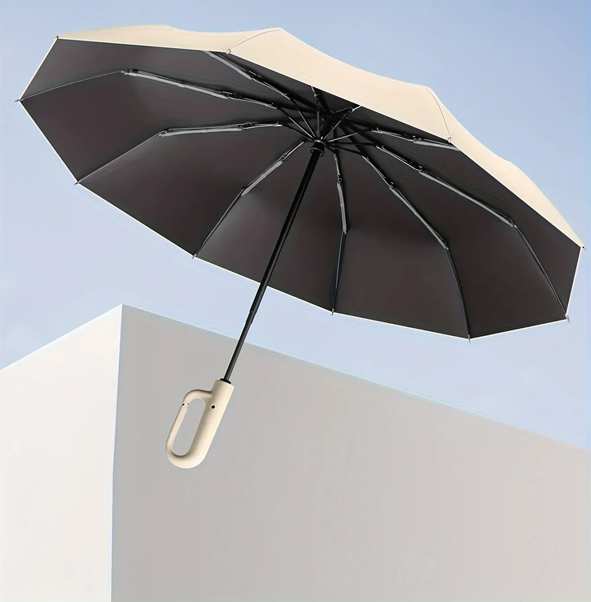 Automatic Folding Umbrella Large Buckle Handle Wind and Water Resistant