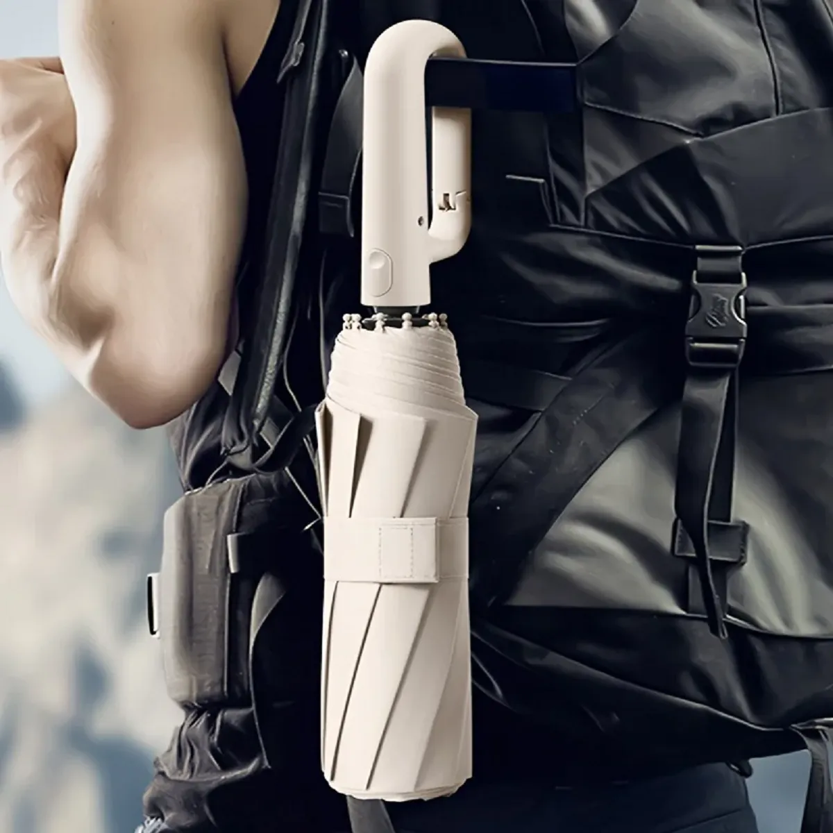 Automatic Folding Umbrella Large Buckle Handle Wind and Water Resistant