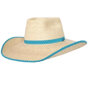 Ava Palm Leaf Hat - Natural/Aqua Horsehoes