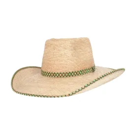 Ava Palm Leaf Hat - Oak/Choc Mint Cirlces