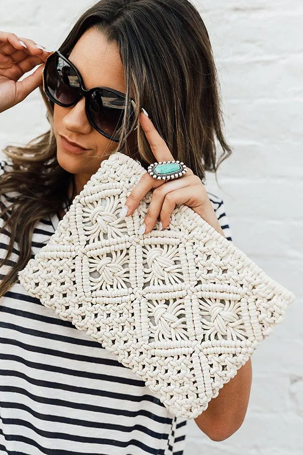 Beach Haven Crochet Clutch in Ivory