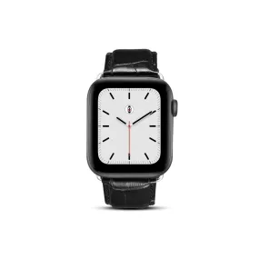 Black Crocodile Grain Leather Band