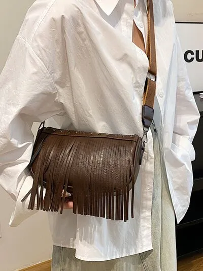 Boho Chic Fringe & Studded Crossbody Bag