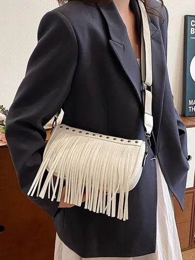 Boho Chic Fringe & Studded Crossbody Bag