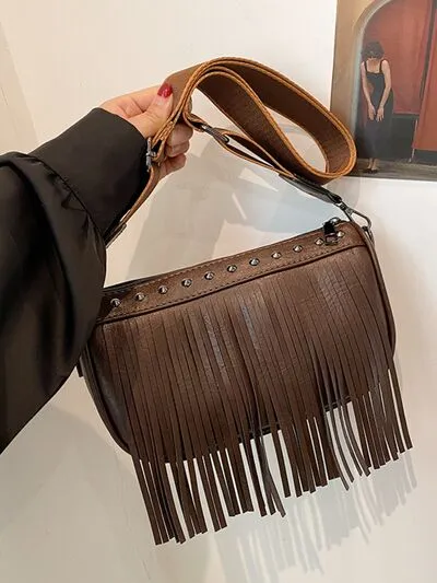 Boho Chic Fringe & Studded Crossbody Bag