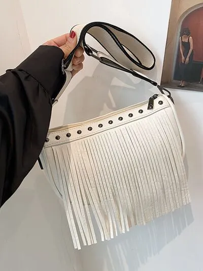 Boho Chic Fringe & Studded Crossbody Bag