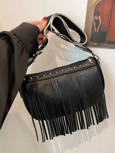 Boho Chic Fringe & Studded Crossbody Bag