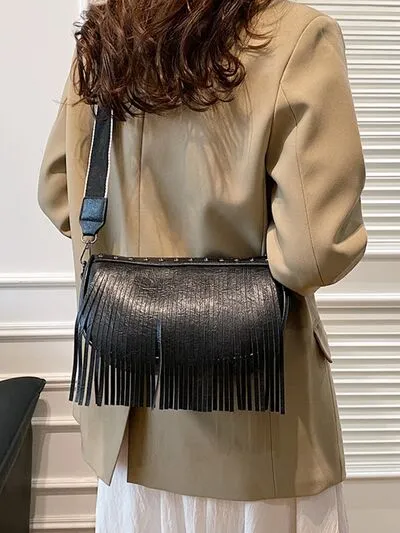 Boho Chic Fringe & Studded Crossbody Bag