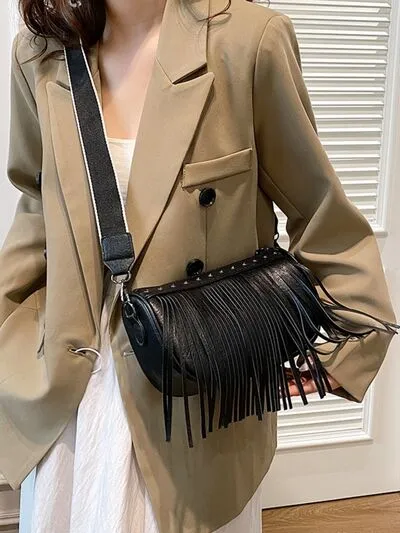 Boho Chic Fringe & Studded Crossbody Bag