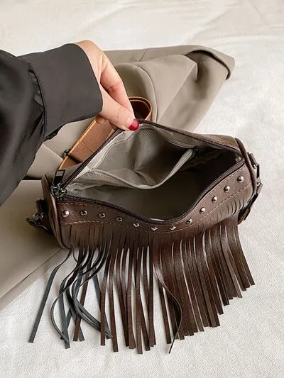 Boho Chic Fringe & Studded Crossbody Bag