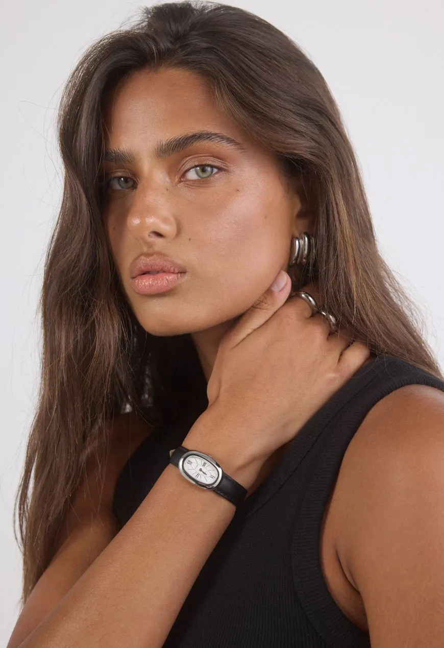 Bridgette Watch | Silver | Smooth Black