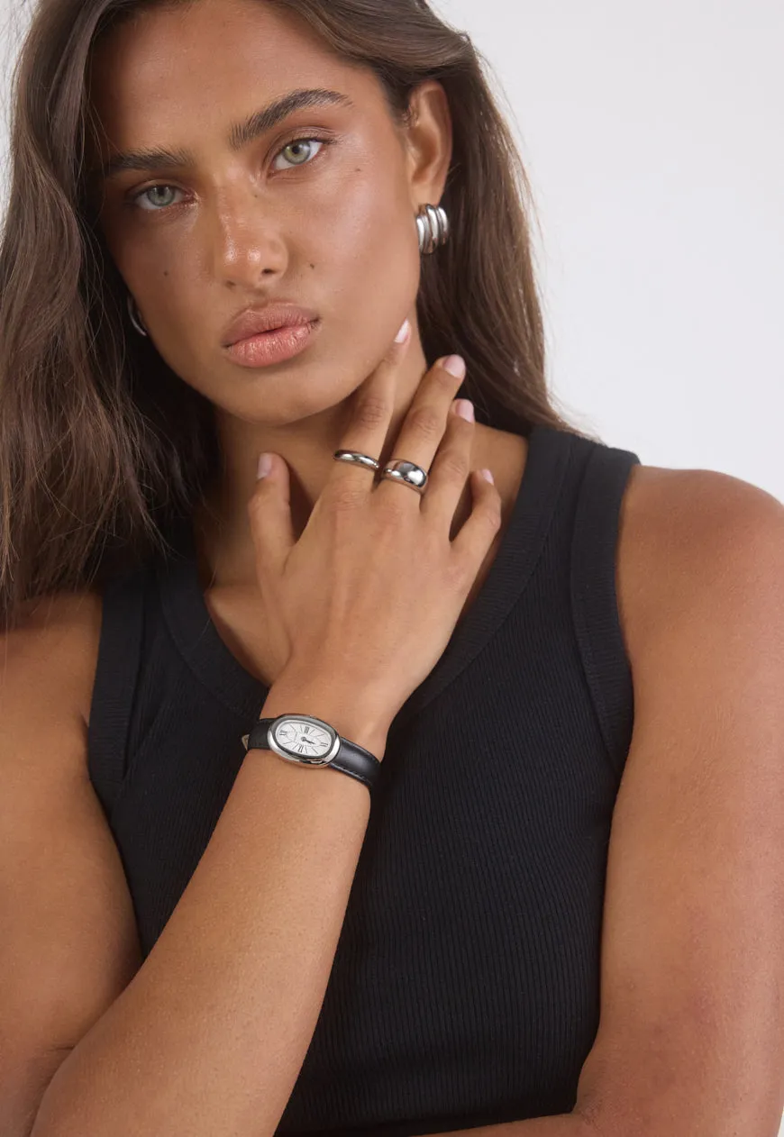 Bridgette Watch | Silver | Smooth Black