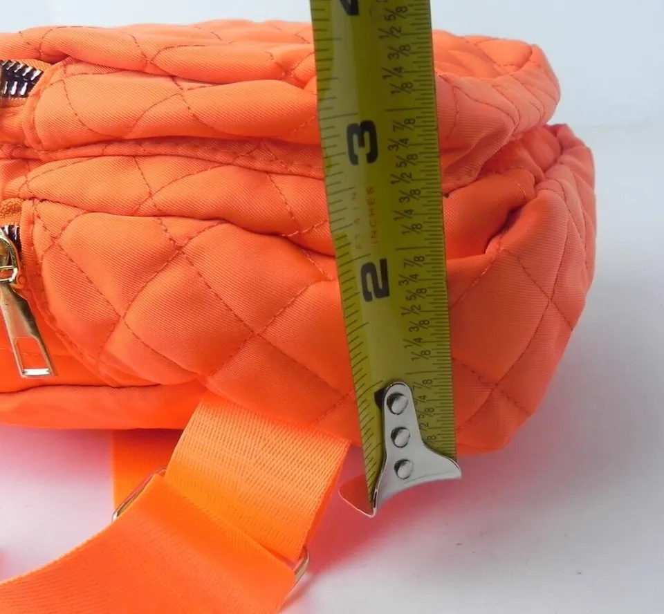Bright Orange Quilted Sling Bag Crossbody Traveler Double Zip Backpack