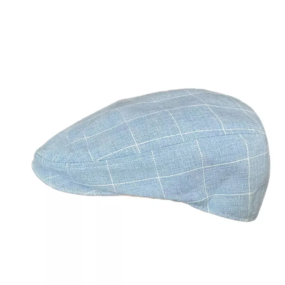 British Plaid Blue Cotton Flat Cap