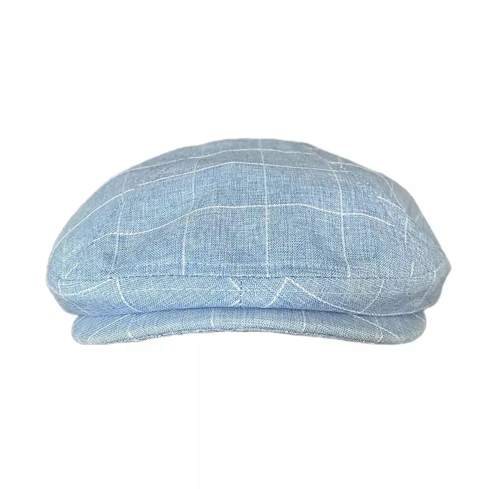 British Plaid Blue Cotton Flat Cap