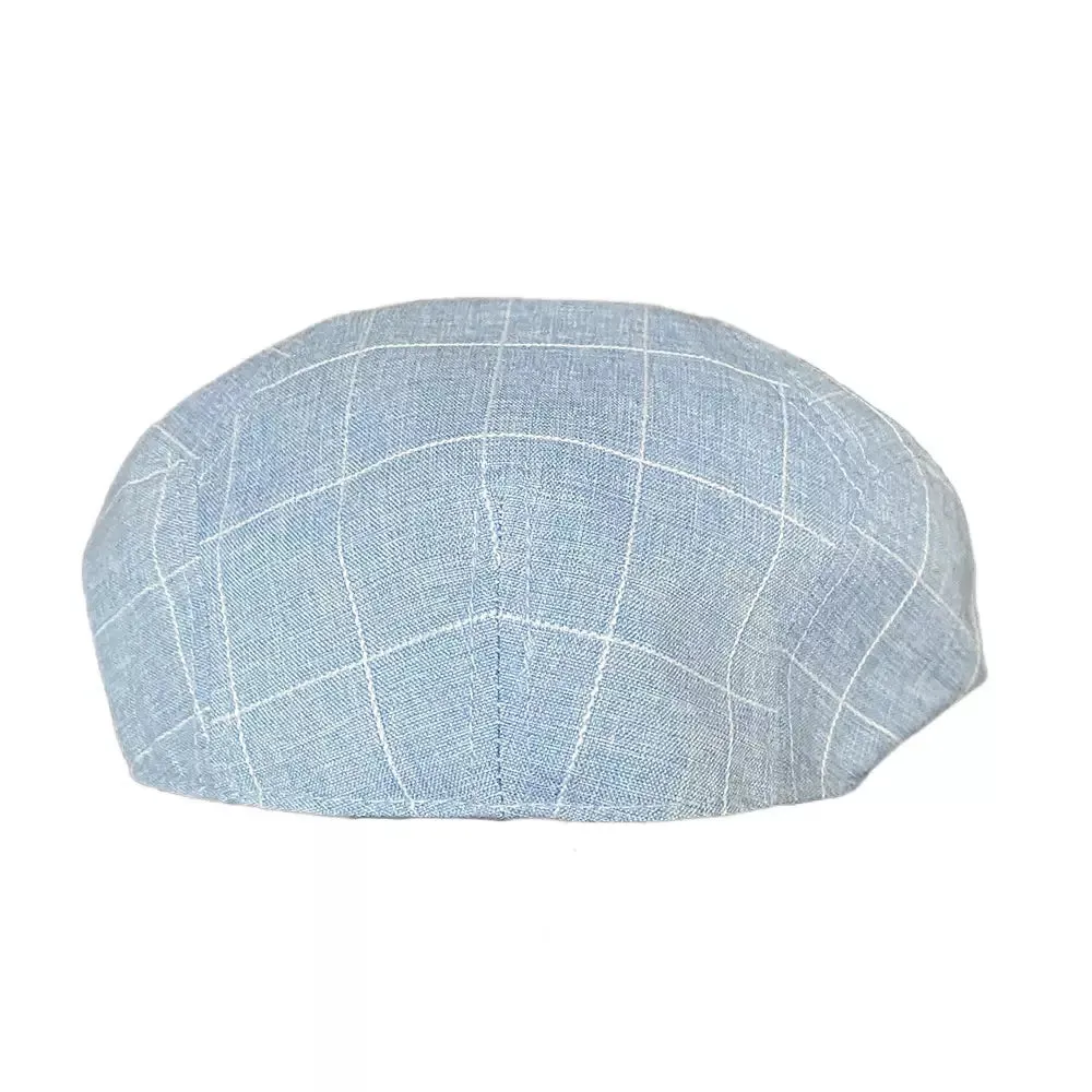 British Plaid Blue Cotton Flat Cap