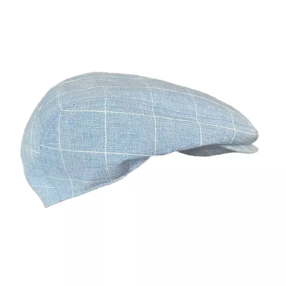 British Plaid Blue Cotton Flat Cap