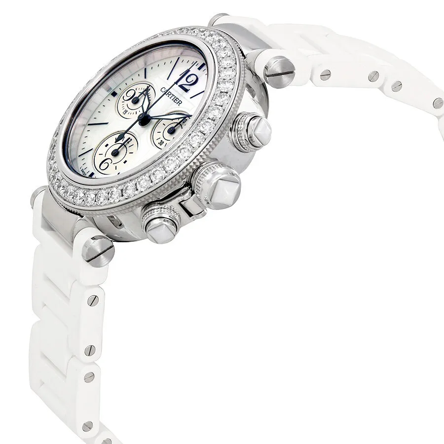 Cartier Pasha Seatimer 18kt White Gold Chronograph Mother of Pearl Dial Ladies Watch WJ130003