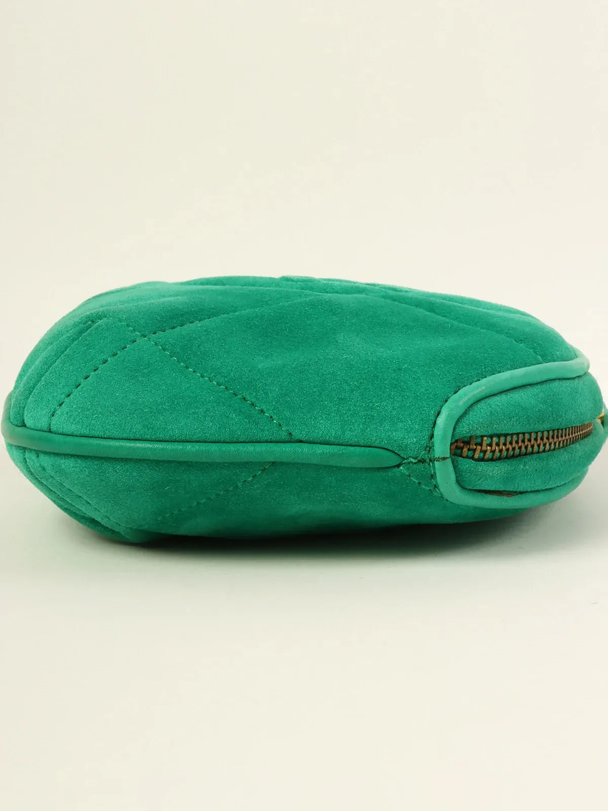 CHANEL Around 1990 Made Suede Cc Mark Stitch Tassel Clutch Bag Cobalt Green