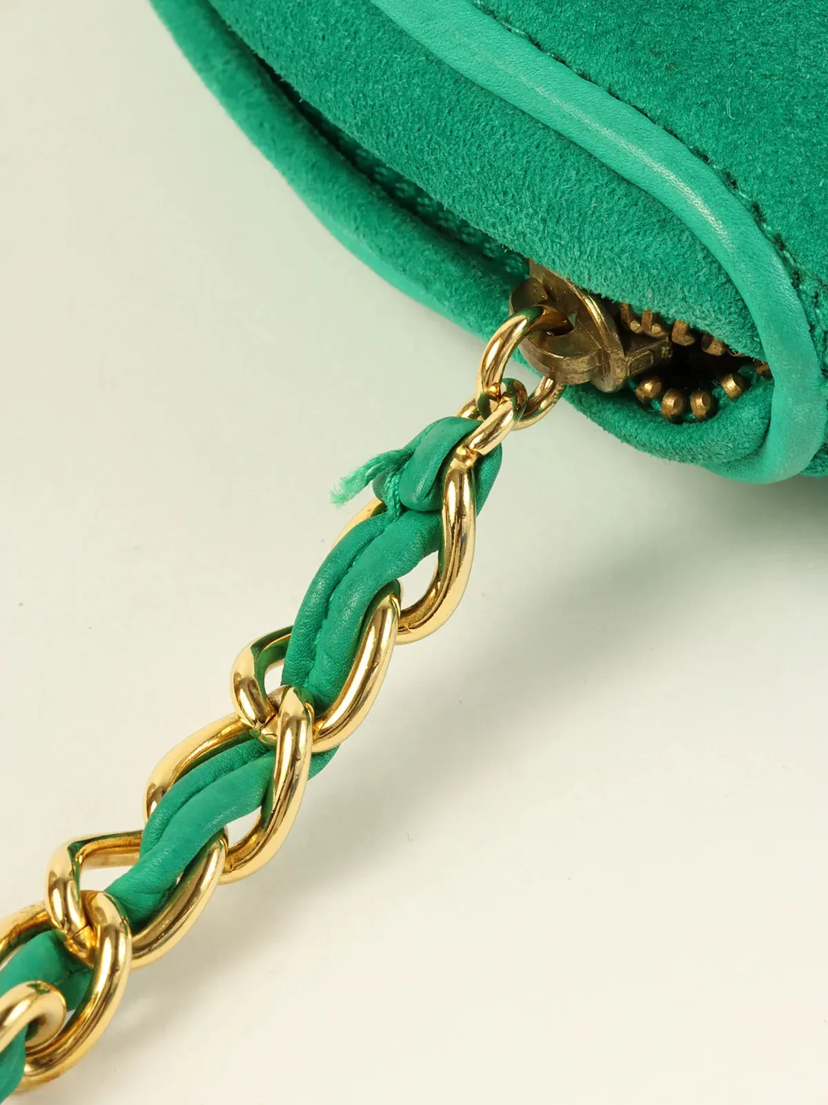 CHANEL Around 1990 Made Suede Cc Mark Stitch Tassel Clutch Bag Cobalt Green