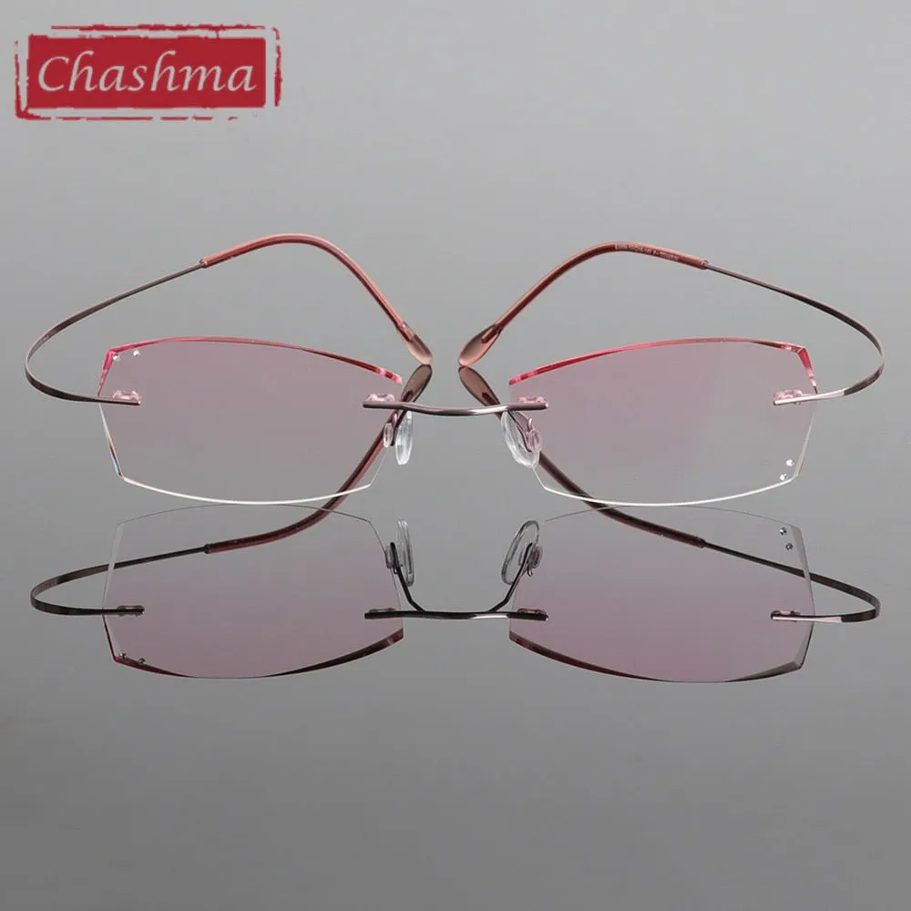 Chashma Ottica Women's Rimless Rectangle Titanium Eyeglasses Tinted Lenses 6074w