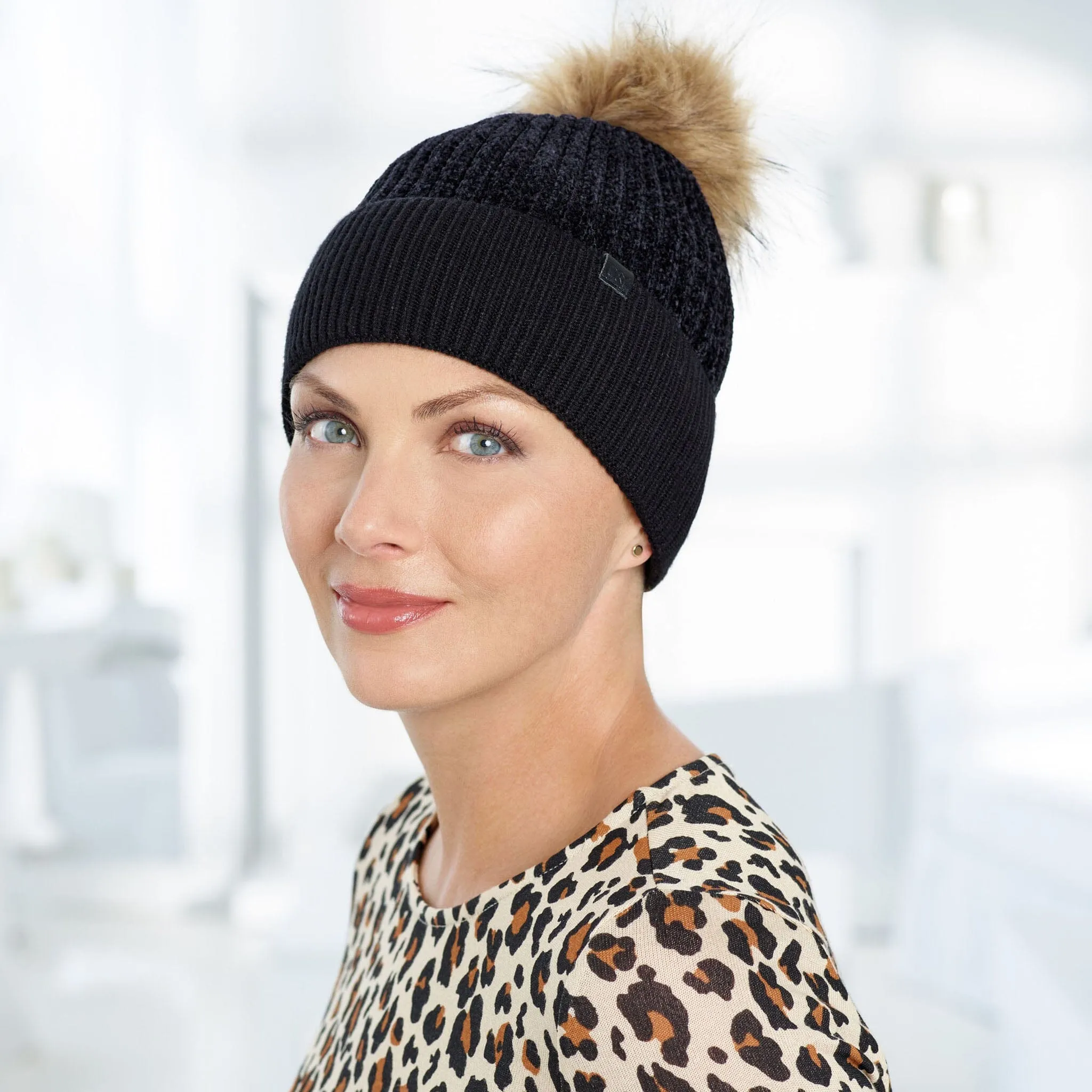 Chenille Beanie with Knit Cuff