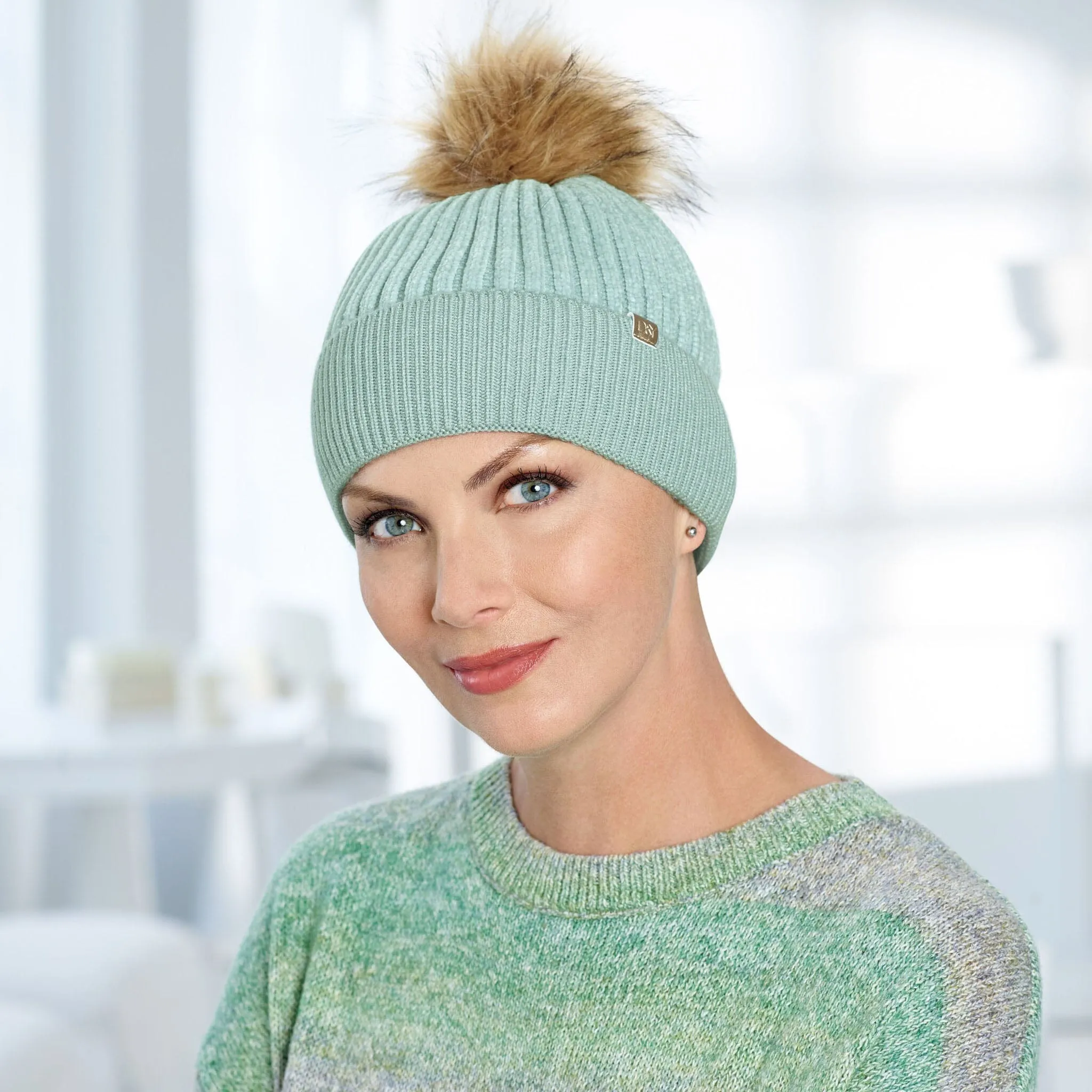 Chenille Beanie with Knit Cuff