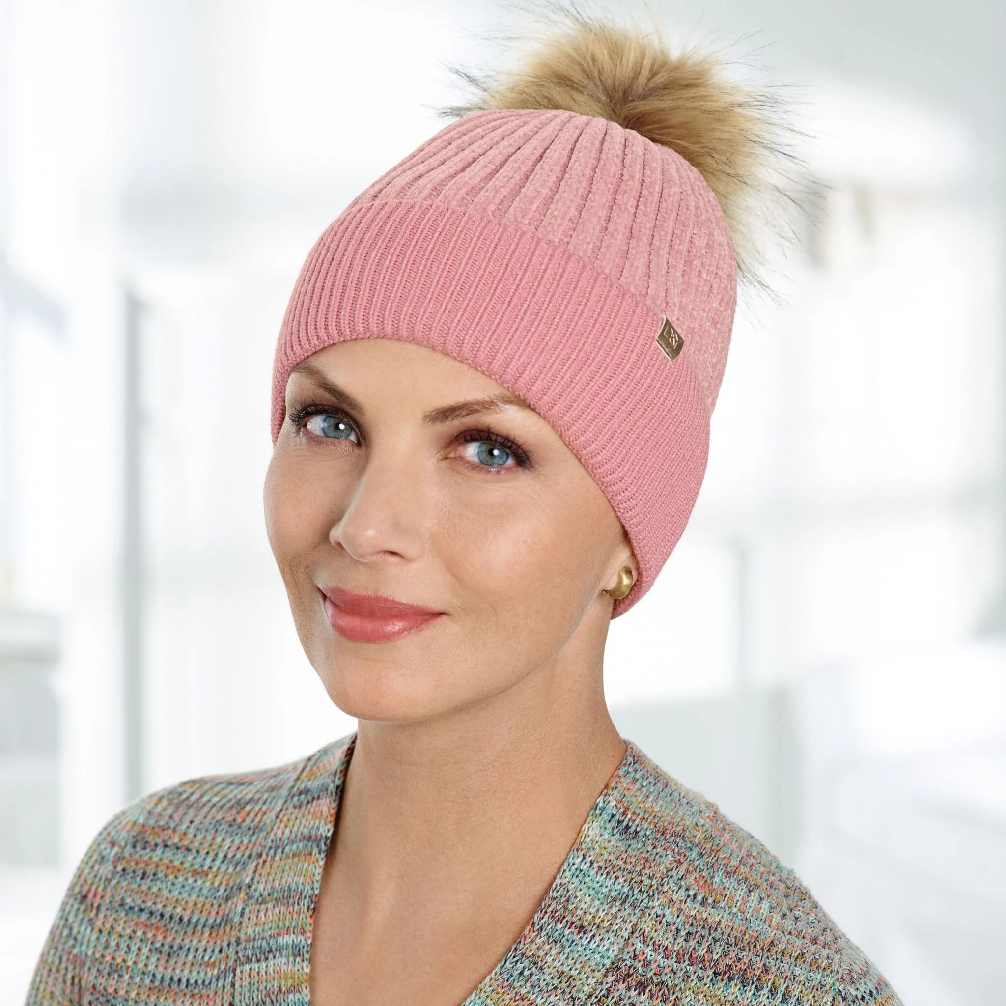 Chenille Beanie with Knit Cuff