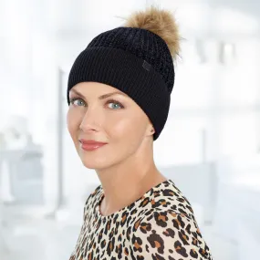 Chenille Beanie with Knit Cuff