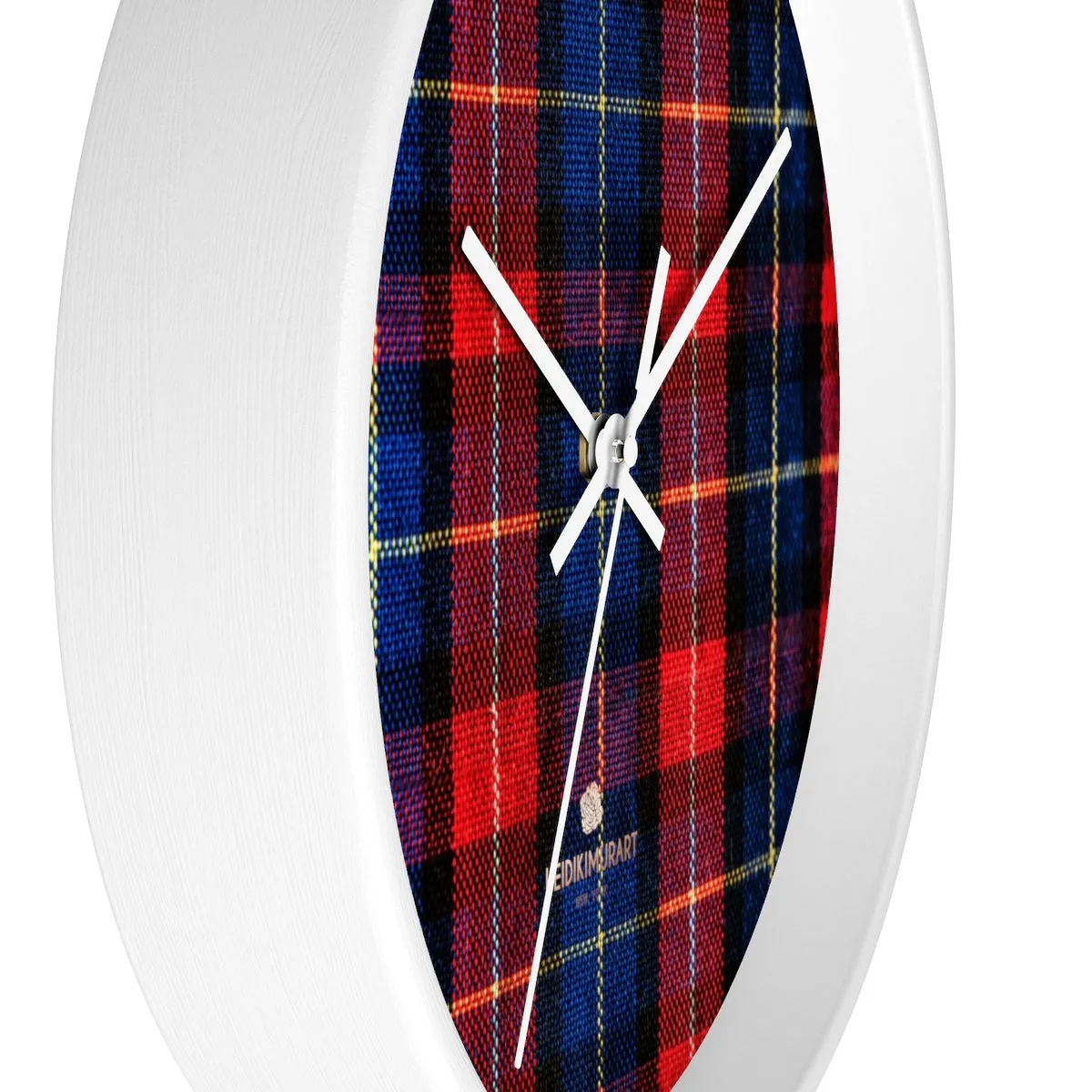 Classic Red Plaid Pattern London Calling Modern 10 in. Diameter Wall Clock-Made in USA
