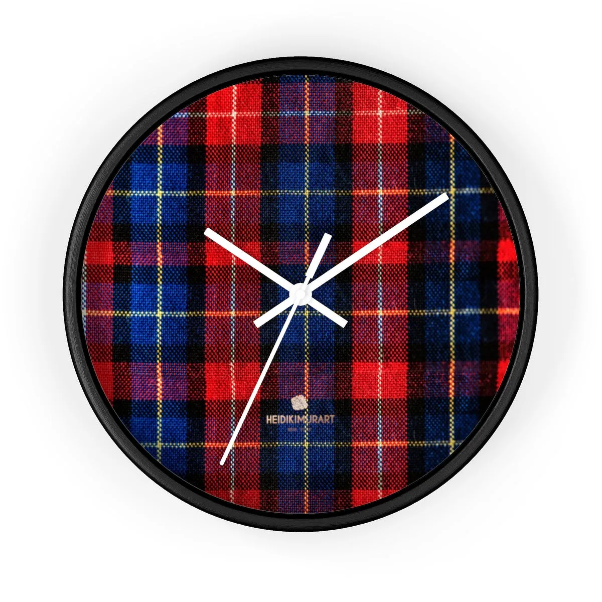 Classic Red Plaid Pattern London Calling Modern 10 in. Diameter Wall Clock-Made in USA