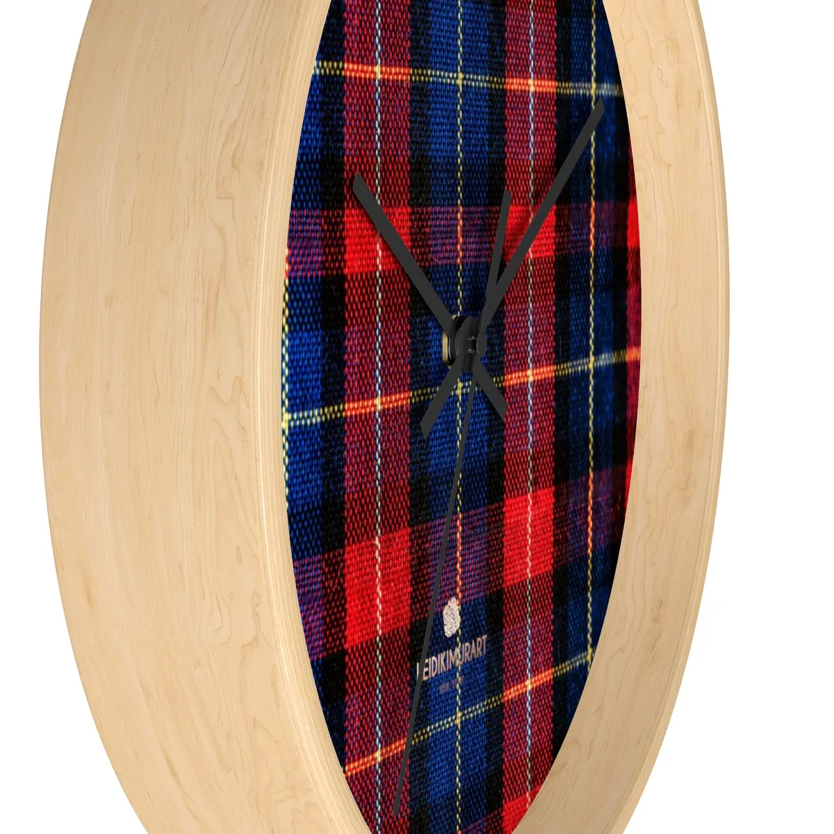 Classic Red Plaid Pattern London Calling Modern 10 in. Diameter Wall Clock-Made in USA