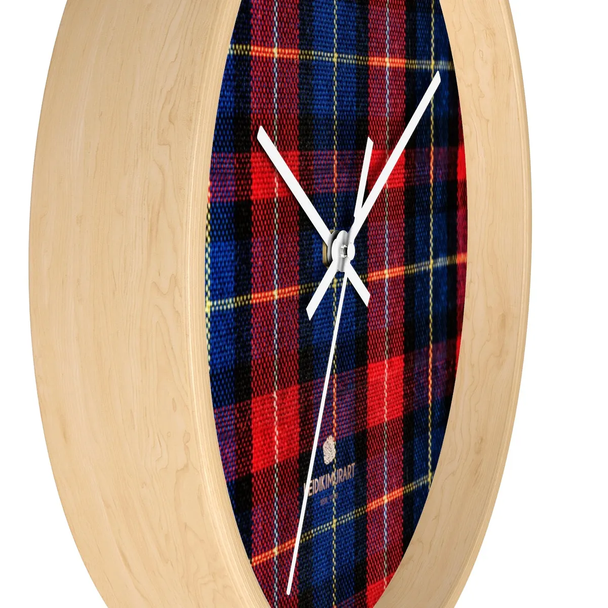 Classic Red Plaid Pattern London Calling Modern 10 in. Diameter Wall Clock-Made in USA