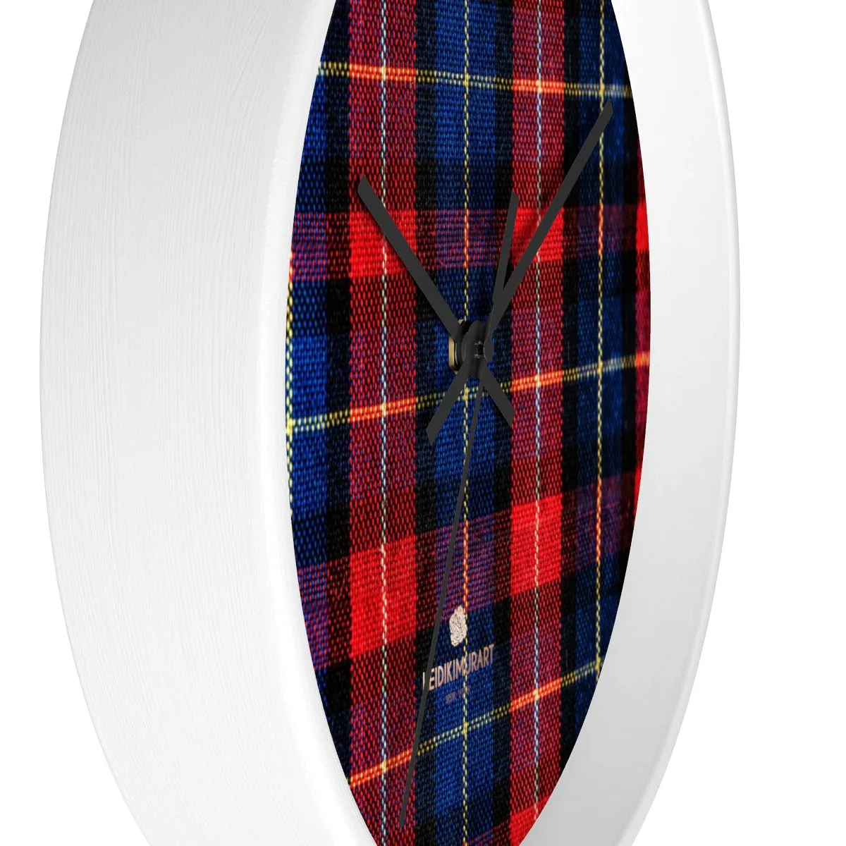Classic Red Plaid Pattern London Calling Modern 10 in. Diameter Wall Clock-Made in USA