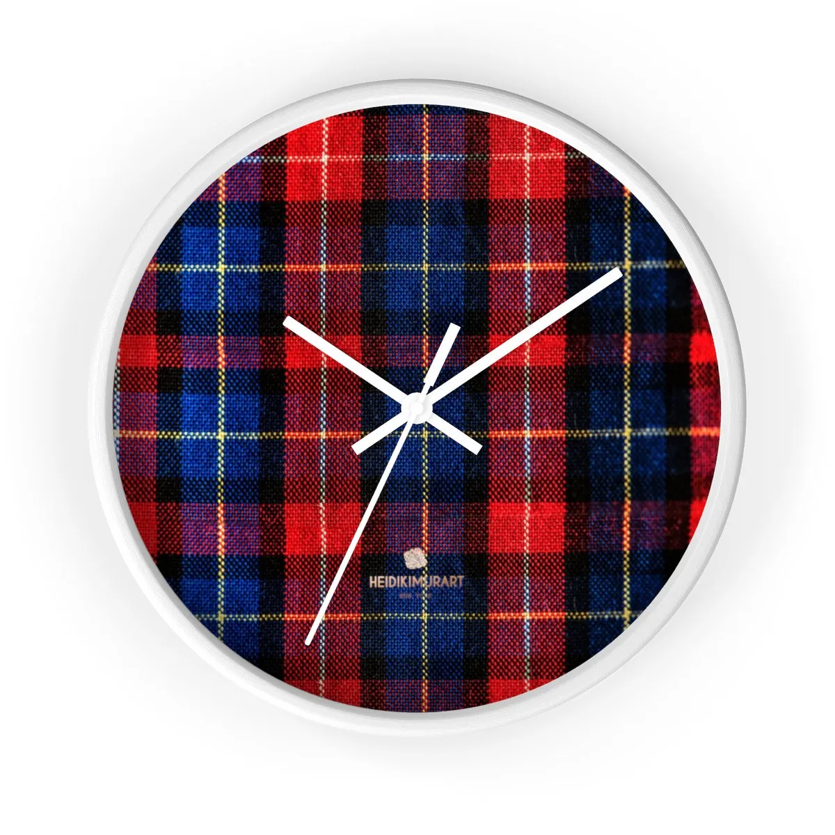 Classic Red Plaid Pattern London Calling Modern 10 in. Diameter Wall Clock-Made in USA
