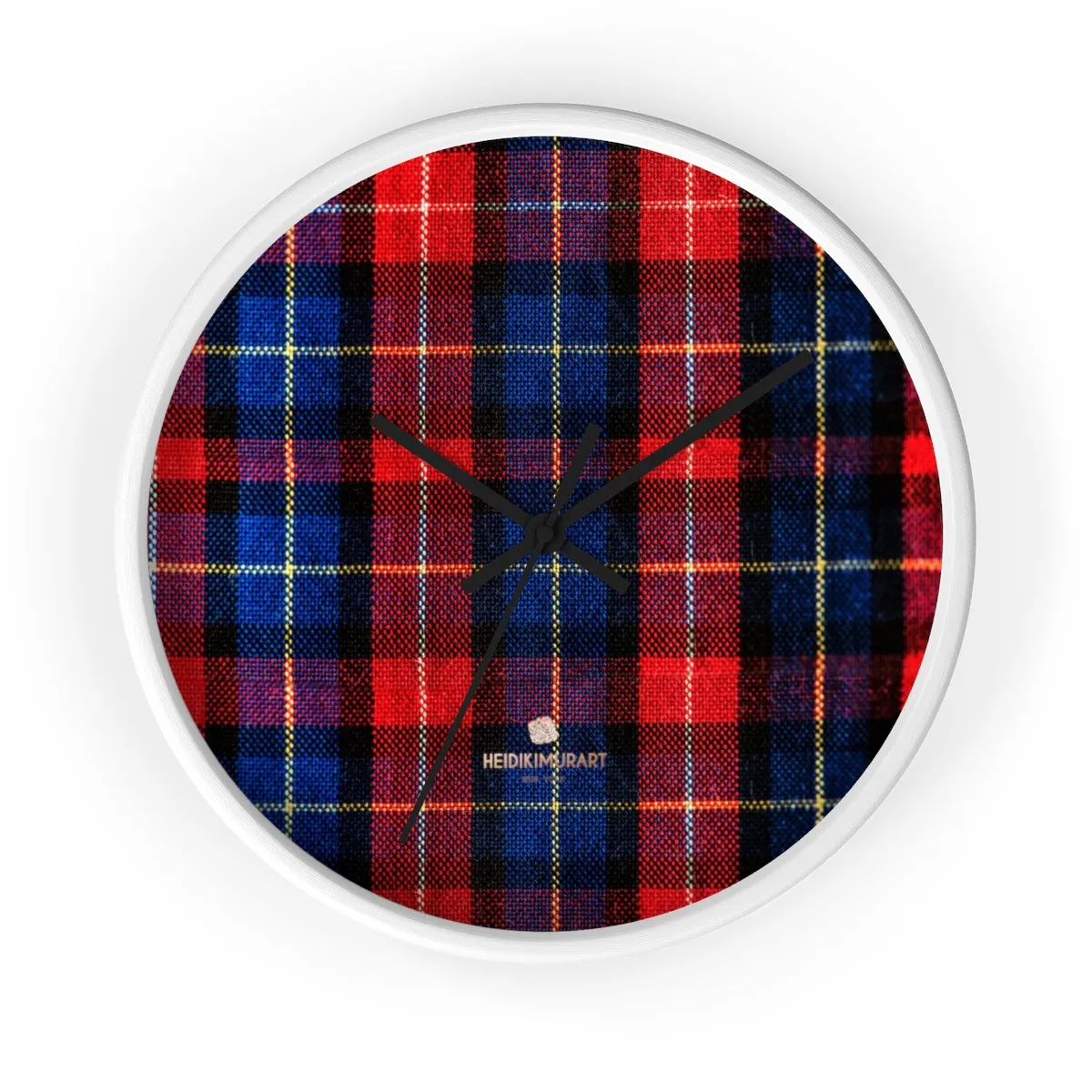 Classic Red Plaid Pattern London Calling Modern 10 in. Diameter Wall Clock-Made in USA