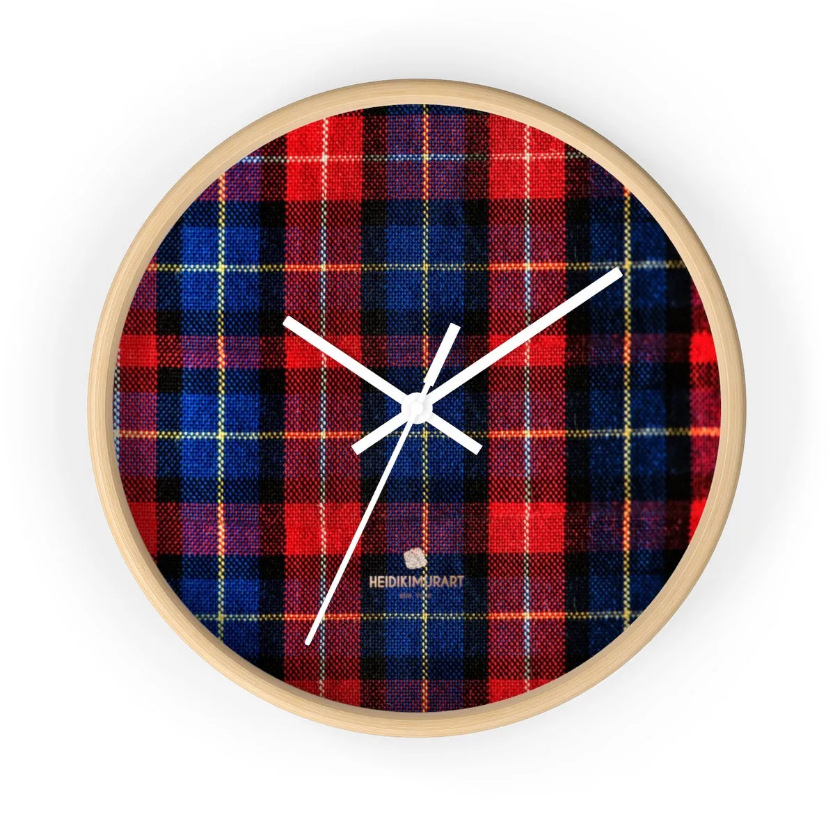Classic Red Plaid Pattern London Calling Modern 10 in. Diameter Wall Clock-Made in USA