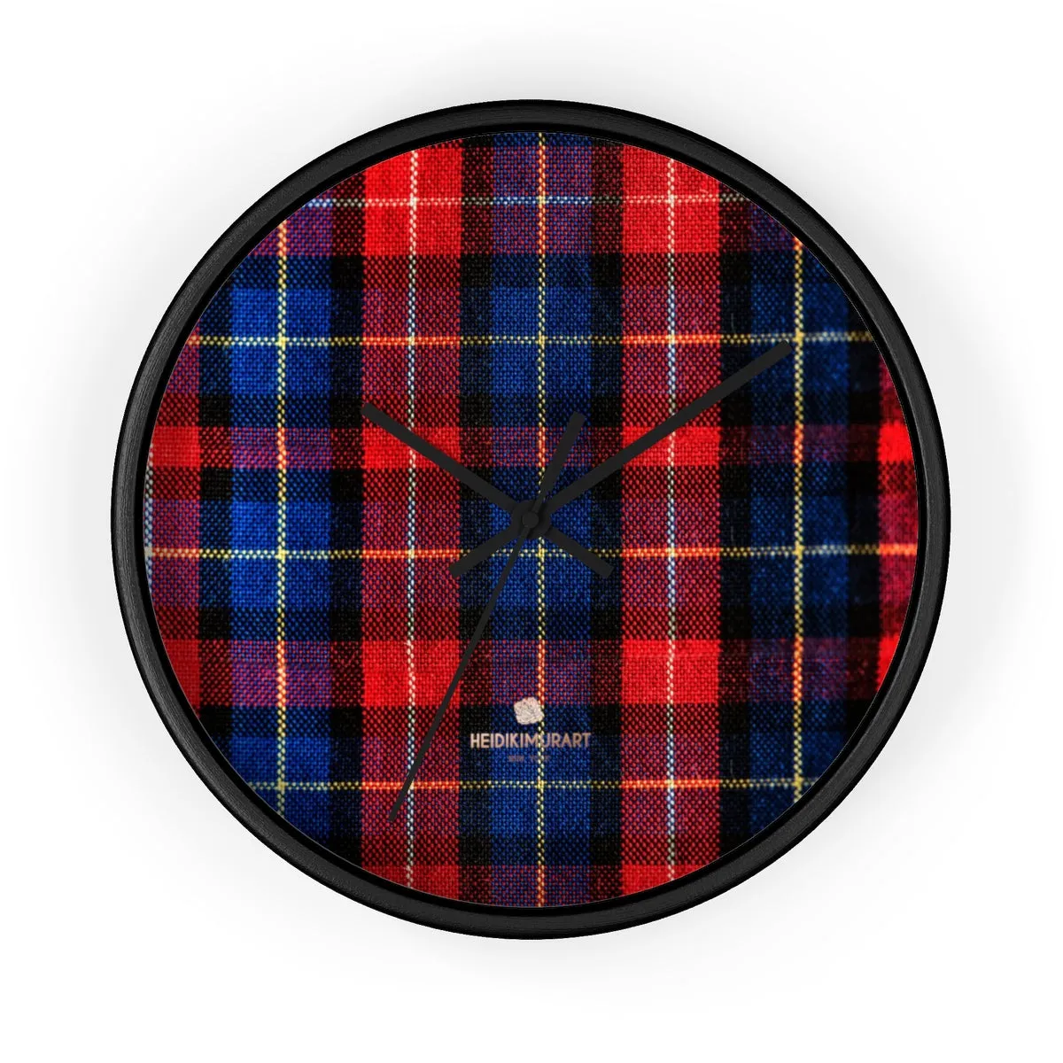 Classic Red Plaid Pattern London Calling Modern 10 in. Diameter Wall Clock-Made in USA