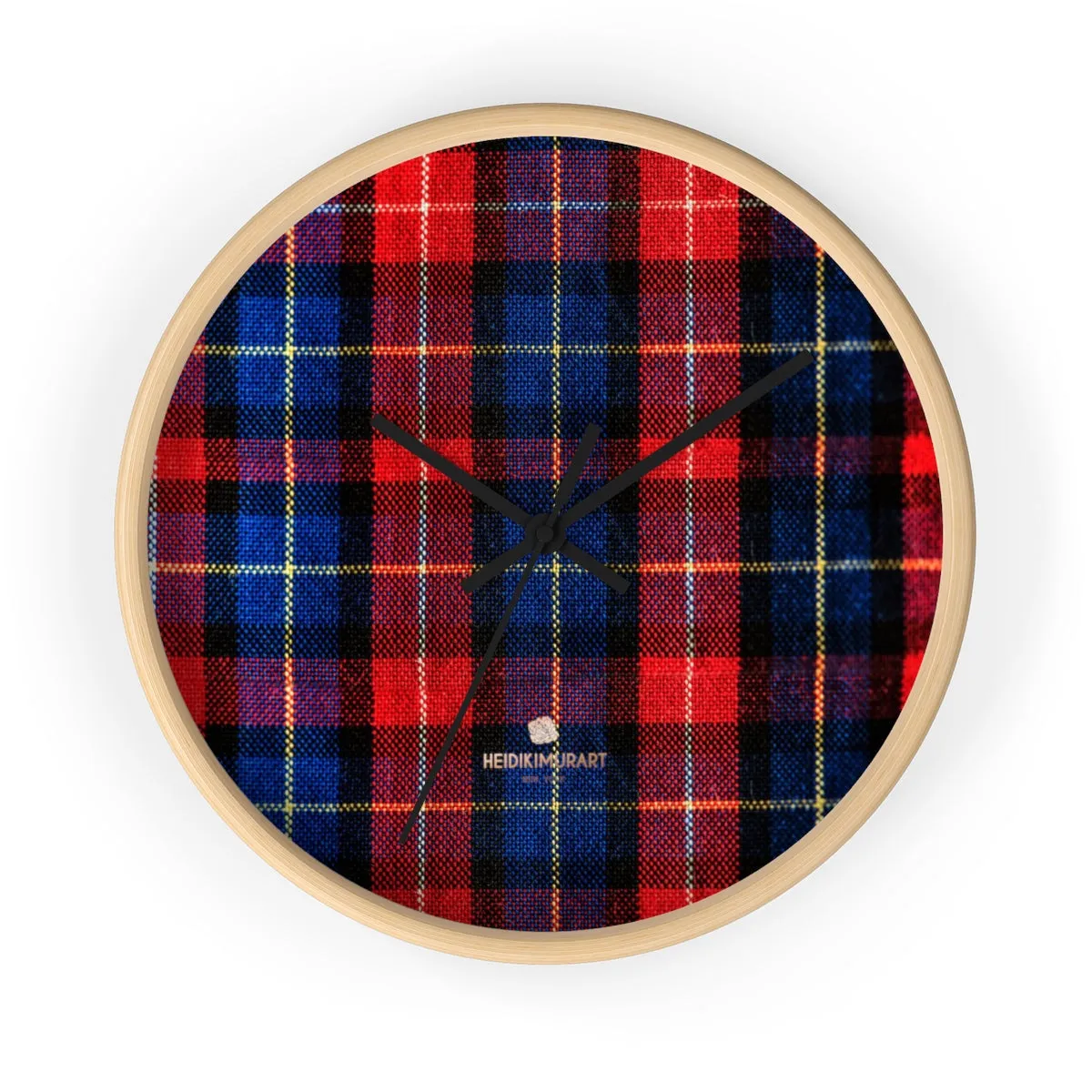 Classic Red Plaid Pattern London Calling Modern 10 in. Diameter Wall Clock-Made in USA