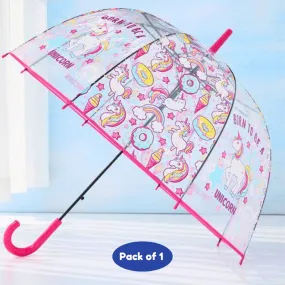Clear Umbrella with Unicorn Print for Kids, Girls, School (Pack of1, Random print &color)