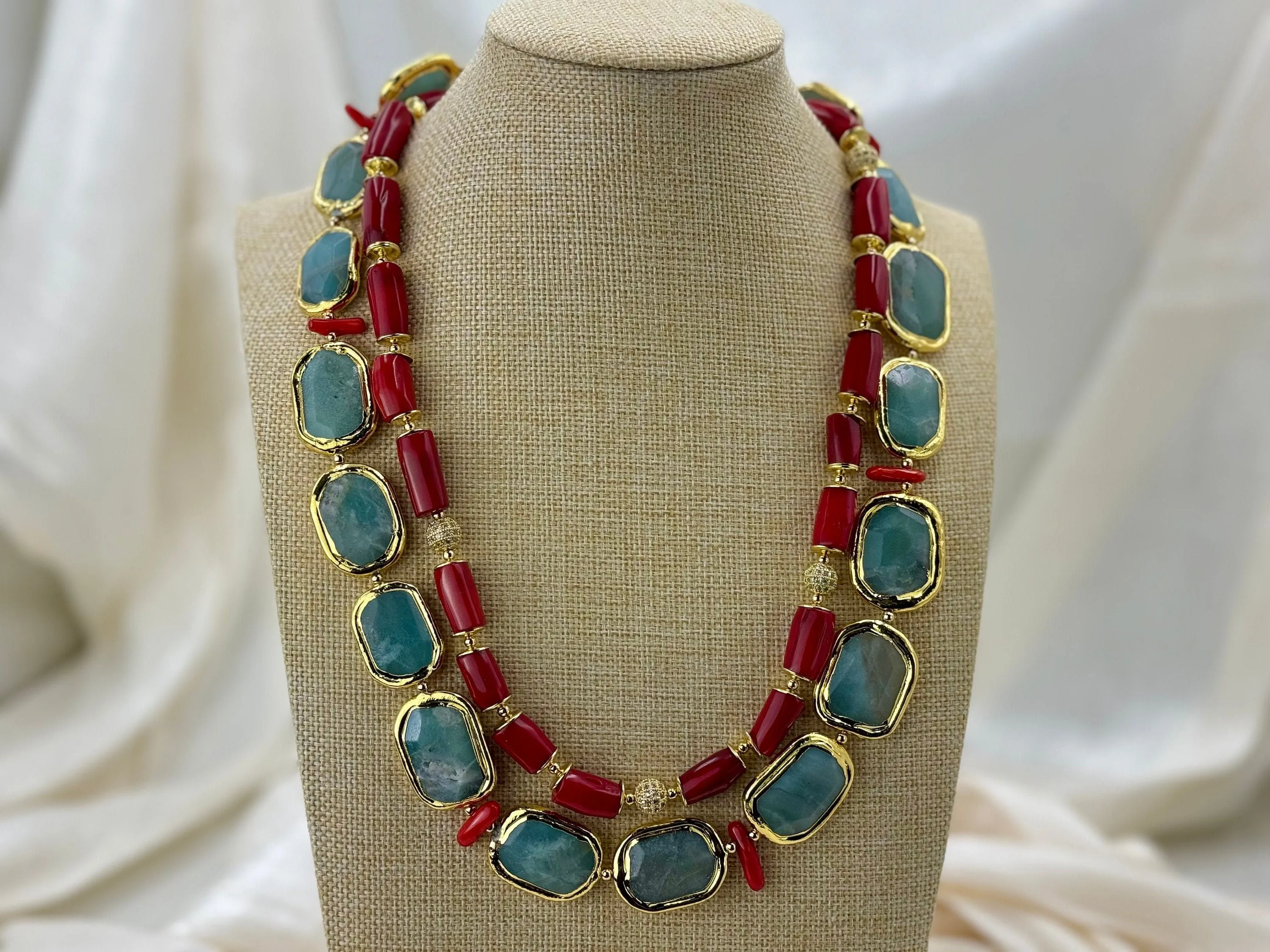 Coral Gemstone Handmade beaded necklace