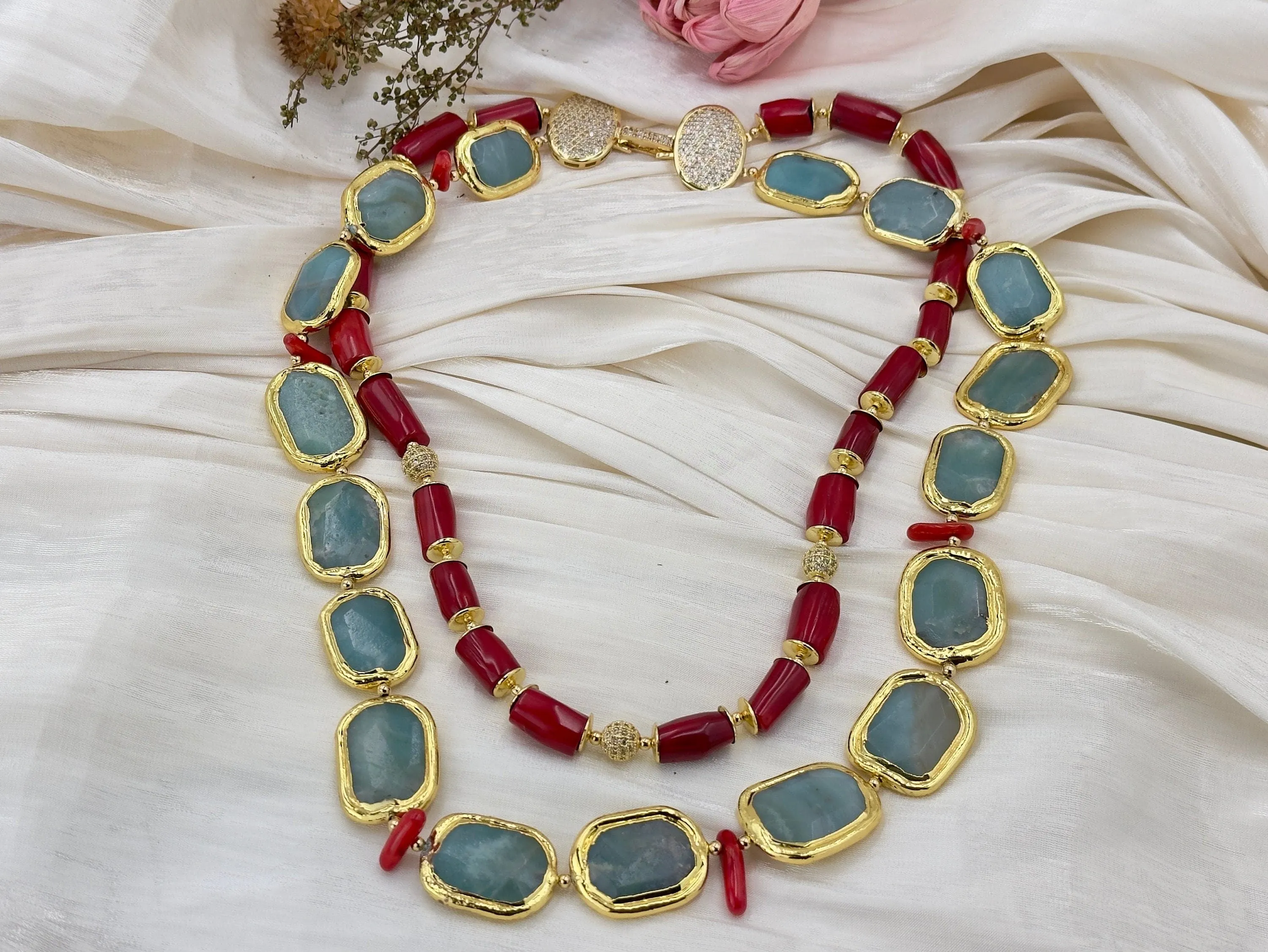 Coral Gemstone Handmade beaded necklace