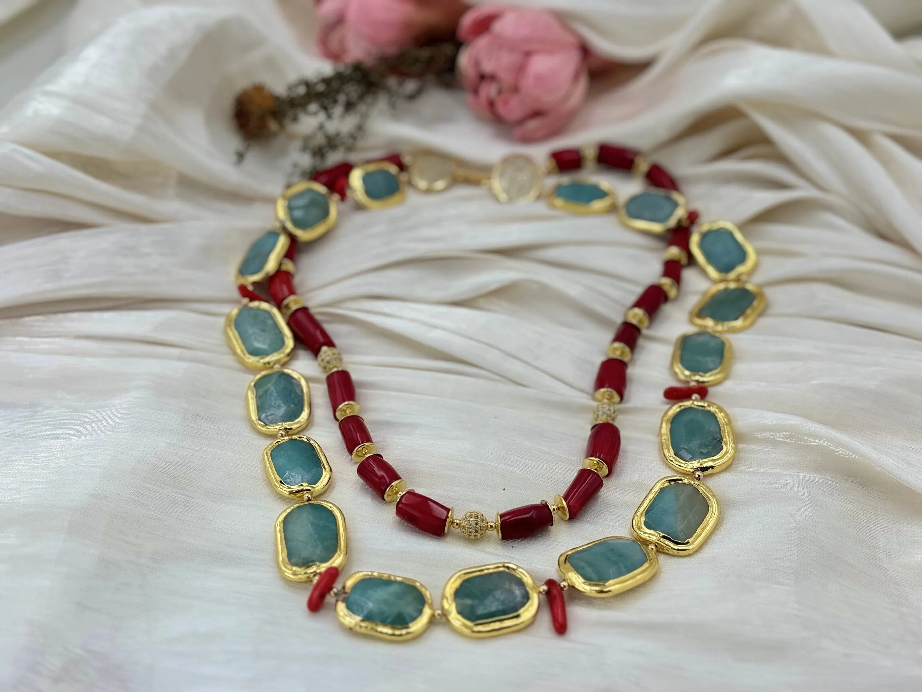 Coral Gemstone Handmade beaded necklace