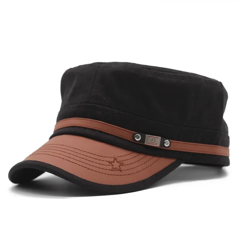 Cotton Military Hats for Men and Women / Adjustable Flat top Army Caps / Fashion Sun Hats