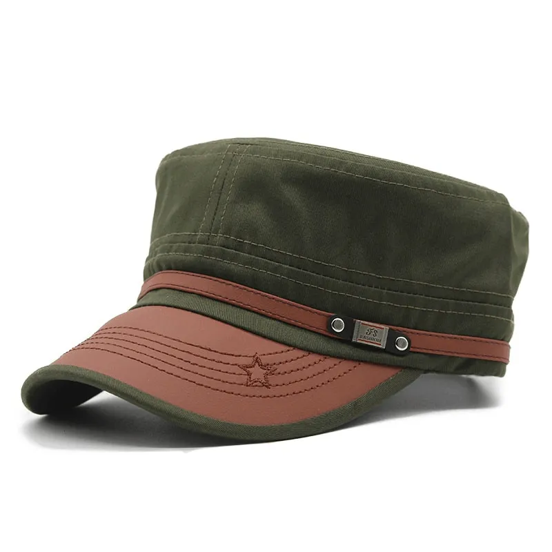 Cotton Military Hats for Men and Women / Adjustable Flat top Army Caps / Fashion Sun Hats