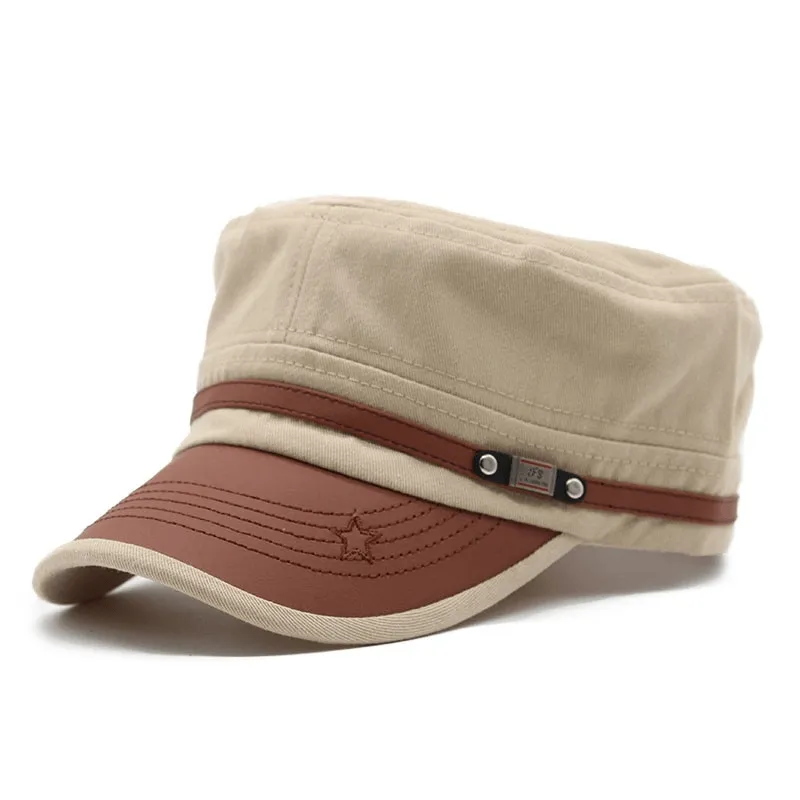 Cotton Military Hats for Men and Women / Adjustable Flat top Army Caps / Fashion Sun Hats