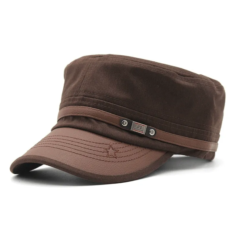 Cotton Military Hats for Men and Women / Adjustable Flat top Army Caps / Fashion Sun Hats