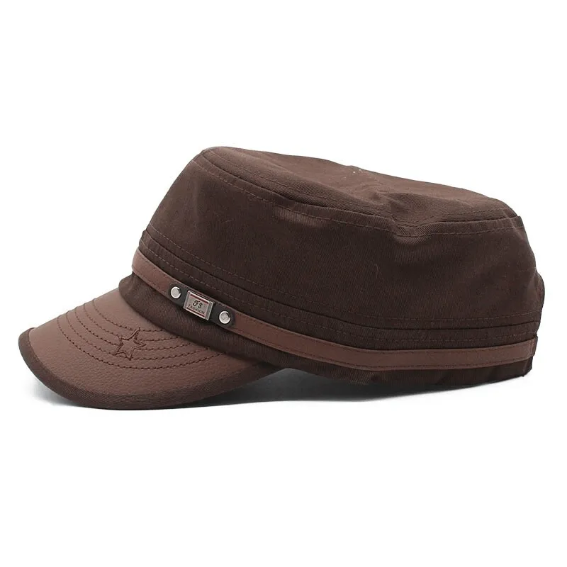 Cotton Military Hats for Men and Women / Adjustable Flat top Army Caps / Fashion Sun Hats
