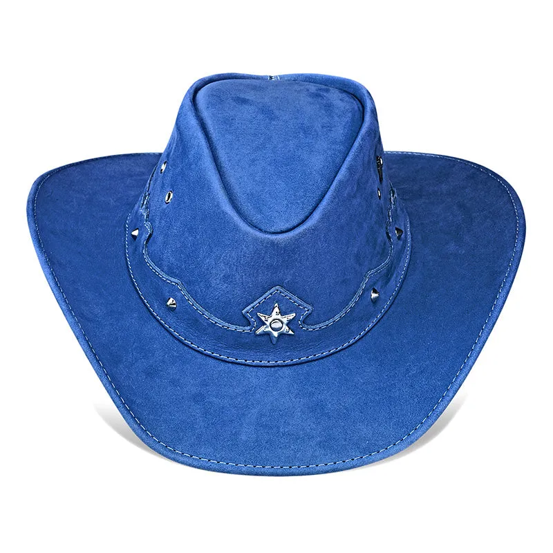 Cowboy Hat Western Blue Leather Ranger Star
